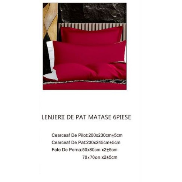 Lenjerie de pat din Matase, 6 Piese, Pat 2 Persoane, Cearceaf de pat 230 x 245cm, TAL-07 Lenjerie de pat din Matase, 6 Piese, Pat 2 Persoane, Cearceaf de pat 230 x 245cm, TAL-07