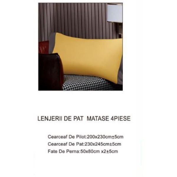 Lenjerie de pat din Matase, 6 Piese, Pat 2 Persoane, Cearceaf de pat 230 x 245cm, TAL-08 Lenjerie de pat din Matase, 6 Piese, Pat 2 Persoane, Cearceaf de pat 230 x 245cm, TAL-08