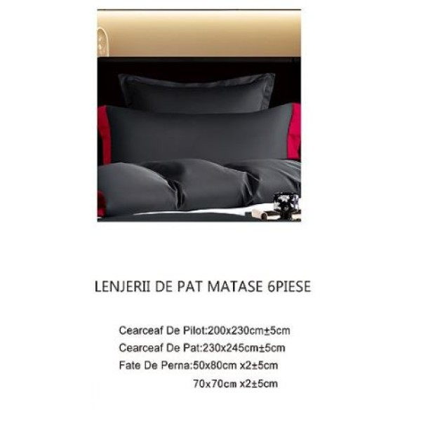 Lenjerie de pat din Matase, 6 Piese, Pat 2 Persoane, Cearceaf de pat 230 x 245cm, TAL-11 Lenjerie de pat din Matase, 6 Piese, Pat 2 Persoane, Cearceaf de pat 230 x 245cm, TAL-11