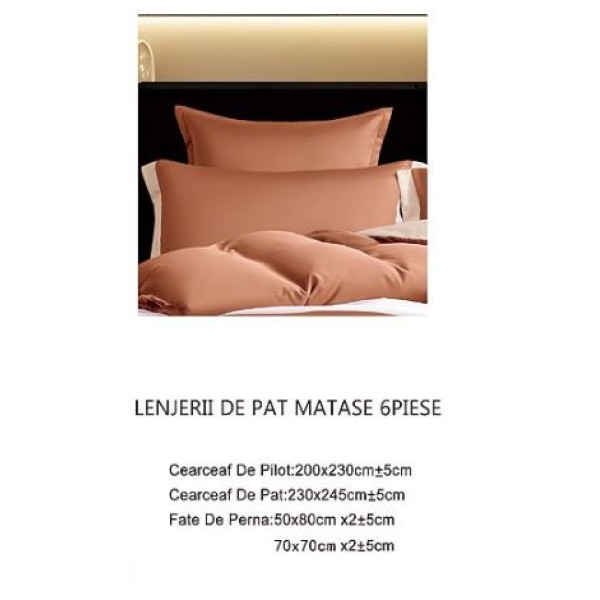 Lenjerie de pat din Matase, 6 Piese, Pat 2 Persoane, Cearceaf de pat 230 x 245cm, TAL-14 Lenjerie de pat din Matase, 6 Piese, Pat 2 Persoane, Cearceaf de pat 230 x 245cm, TAL-14