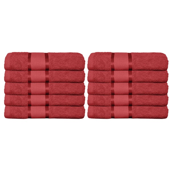 Set 10 prosoape de baie, Bumbac 100%, Uni, 400g/m², 30×50cm, Rosu, PRO-44