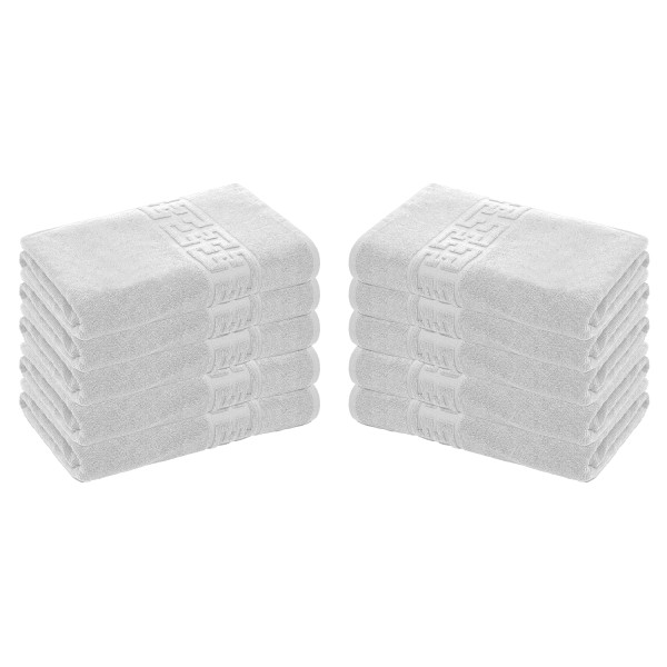 Set 10 Prosoape de Baie si de Fata ,500g/m², model Grecesc, bumbac 100%, 30×50 cm, alb, PRO-50