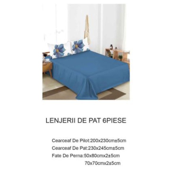 Lenjerie de pat dublu Din Finet, 6 piese, Pentru pat de 2 persoane, 230x245cm, BN-95