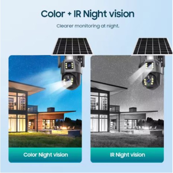 Camera supraveghere 3MP, WIFI 4G rotativa cu panou solar 7.5W, PTZ, 1080P, senzor miscare, night vision, aplicatie V380 Pro