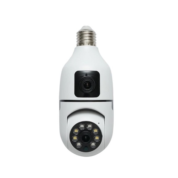 Camera de supraveghere 2 obiective smart-bulb, WIFI 2.4G 1080P FHD 2MP, tip bec E27 cu senzor de miscare, night vision si aplicatie V380 Pro