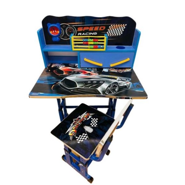 Birou cu scaun pentru copii, reglabile, cadru metalic si lemn, albastru, Racing Car F13 Birou cu scaun pentru copii, reglabile, cadru metalic si lemn, albastru, Racing Car F13