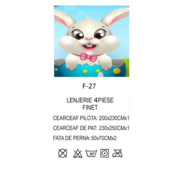 Lenjerie De Pat 4 piese, De Paste, Din Bumbac Finet, Pat 2 Persoane Cu Oua Si Iepurasi, 230x250cm, EF-27 Lenjerie De Pat 4 piese, De Paste, Din Bumbac Finet, Pat 2 Persoane Cu Oua Si Iepurasi, 230x250cm, EF-27