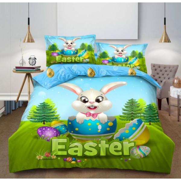 Lenjerie De Pat 4 piese, De Paste, Din Bumbac Finet, Pat 2 Persoane Cu Oua Si Iepurasi, 230x250cm, EF-27 Lenjerie De Pat 4 piese, De Paste, Din Bumbac Finet, Pat 2 Persoane Cu Oua Si Iepurasi, 230x250cm, EF-27