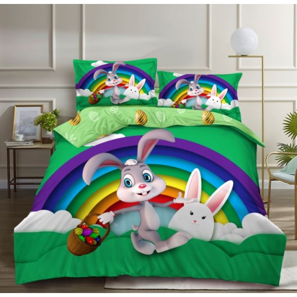 Lenjerie De Pat 4 piese, De Paste, Din Bumbac Finet, Pat 2 Persoane Cu iepurasi si oua, 230x250cm, EF-29 Lenjerie De Pat 4 piese, De Paste, Din Bumbac Finet, Pat 2 Persoane Cu iepurasi si oua, 230x250cm, EF-29