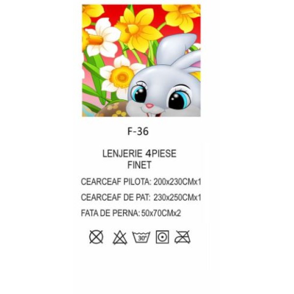 Lenjerie De Pat 4 piese, De Paste, Din Bumbac Finet, Pat 2 Persoane Bunny 230x250cm, EF-36 Lenjerie De Pat 4 piese, De Paste, Din Bumbac Finet, Pat 2 Persoane Bunny 230x250cm, EF-36
