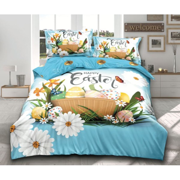 Lenjerie De Pat 4 piese, De Paste, Din Bumbac Finet, Pat 2 Persoane Cu Iepurașul de Paște, 230x250cm, EF-6 Lenjerie De Pat 4 piese, De Paste, Din Bumbac Finet, Pat 2 Persoane Cu Iepurașul de Paște, 230x250cm, EF-6