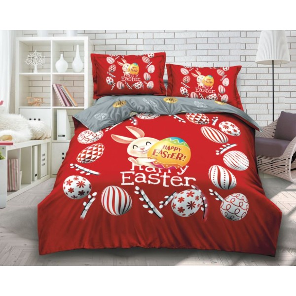 Lenjerie De Pat 4 piese, De Paste, Din Bumbac Finet, Pat 2 Persoane Cu Paste fericit, 230x250cm, EF-17 Lenjerie De Pat 4 piese, De Paste, Din Bumbac Finet, Pat 2 Persoane Cu Paste fericit, 230x250cm, EF-17