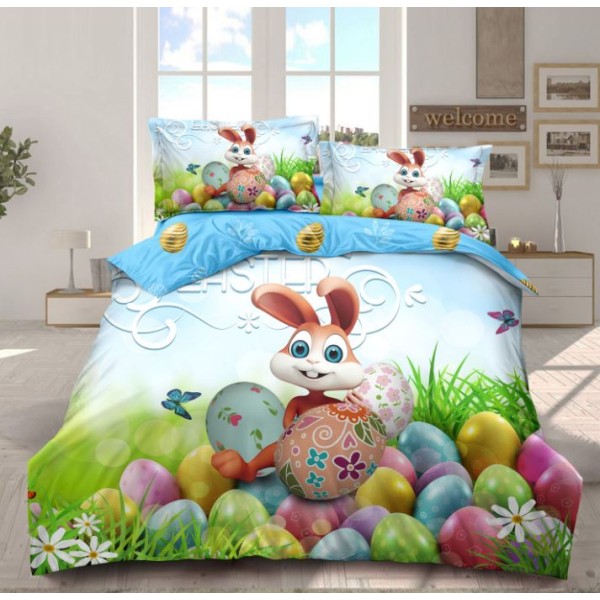 Lenjerie De Pat 4 piese, De Paste, Din Bumbac Finet, Pat 2 Persoane Cu Oua Si Iepurasi, 230x250cm, EF-25 Lenjerie De Pat 4 piese, De Paste, Din Bumbac Finet, Pat 2 Persoane Cu Oua Si Iepurasi, 230x250cm, EF-25