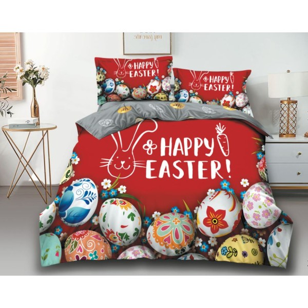Lenjerie De Pat 4 piese, De Paste, Din Bumbac Finet, Pat 2 Persoane Cu Paste Bunny, 230x250cm, EF-21 Lenjerie De Pat 4 piese, De Paste, Din Bumbac Finet, Pat 2 Persoane Cu Paste Bunny, 230x250cm, EF-21