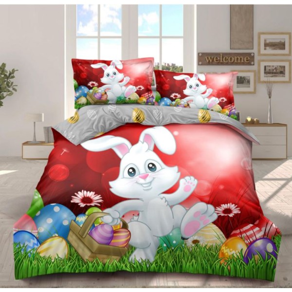 Lenjerie De Pat 4 piese, De Paste, Din Bumbac Finet, Pat 2 Persoane Cu Oua Si Iepurasi, 230x250cm, EF-35 Lenjerie De Pat 4 piese, De Paste, Din Bumbac Finet, Pat 2 Persoane Cu Oua Si Iepurasi, 230x250cm, EF-35