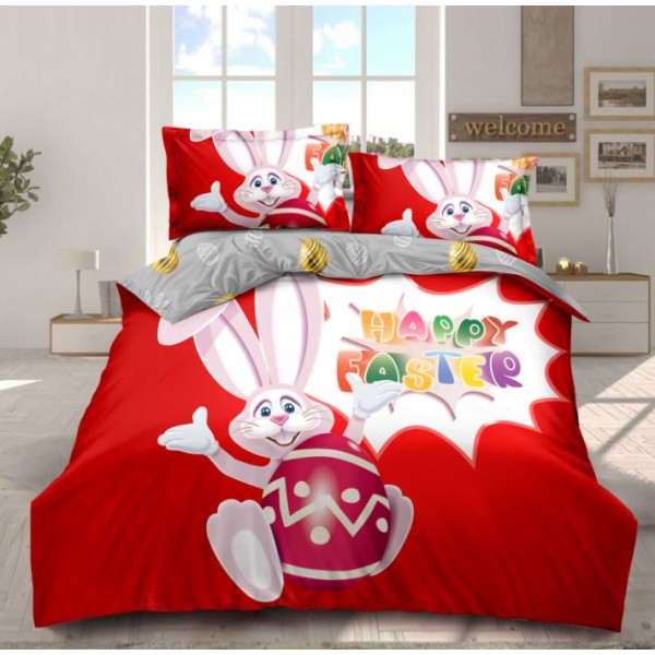 Lenjerie De Pat 4 piese, De Paste, Din Bumbac Finet, Pat 2 Persoane Rosu-Multicolor, 230x250cm, EF-34 Lenjerie De Pat 4 piese, De Paste, Din Bumbac Finet, Pat 2 Persoane Rosu-Multicolor, 230x250cm, EF-34