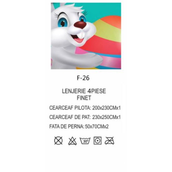 Lenjerie De Pat 4 piese, De Paste, Din Bumbac Finet, Pat 2 Persoane Cu Oua Si Iepurasi, 230x250cm, EF-26 Lenjerie De Pat 4 piese, De Paste, Din Bumbac Finet, Pat 2 Persoane Cu Oua Si Iepurasi, 230x250cm, EF-26