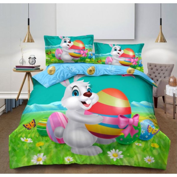Lenjerie De Pat 4 piese, De Paste, Din Bumbac Finet, Pat 2 Persoane Cu Oua Si Iepurasi, 230x250cm, EF-26 Lenjerie De Pat 4 piese, De Paste, Din Bumbac Finet, Pat 2 Persoane Cu Oua Si Iepurasi, 230x250cm, EF-26