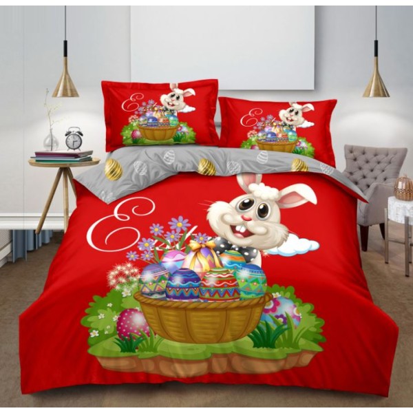 Lenjerie De Pat 4 piese, De Paste, Din Bumbac Finet, Pat 2 Persoane Rosu-Multicolor, 230x250cm, EF-38 Lenjerie De Pat 4 piese, De Paste, Din Bumbac Finet, Pat 2 Persoane Rosu-Multicolor, 230x250cm, EF-38