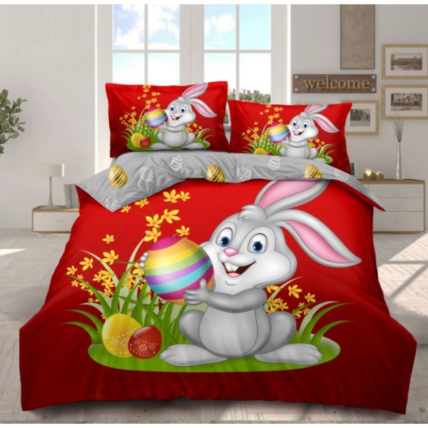 Lenjerie De Pat 4 piese, De Paste, Din Bumbac Finet, Pat 2 Persoane Happy Easter, 230x250cm, EF-37 Lenjerie De Pat 4 piese, De Paste, Din Bumbac Finet, Pat 2 Persoane Happy Easter, 230x250cm, EF-37