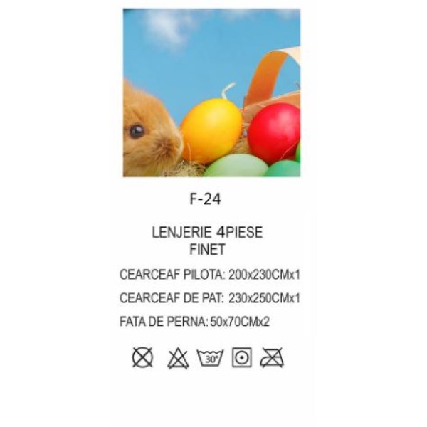 Lenjerie De Pat 4 piese, De Paste, Din Bumbac Finet, Pat 2 Persoane Cu Iepuras, 230x250cm, EF-24 Lenjerie De Pat 4 piese, De Paste, Din Bumbac Finet, Pat 2 Persoane Cu Iepuras, 230x250cm, EF-24