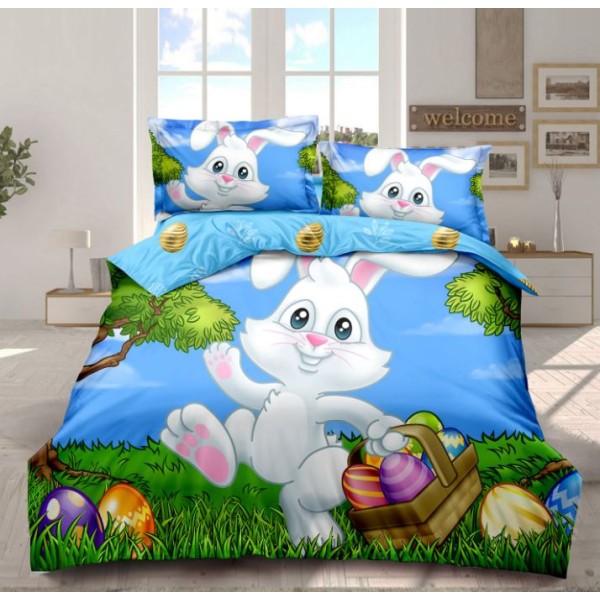 Lenjerie De Pat 4 piese, De Paste, Din Bumbac Finet, Pat 2 Persoane Cu Iepuras, 230x250cm, EF-23 Lenjerie De Pat 4 piese, De Paste, Din Bumbac Finet, Pat 2 Persoane Cu Iepuras, 230x250cm, EF-23
