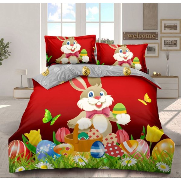 Lenjerie De Pat 4 piese, De Paste, Din Bumbac Finet, Pat 2 Persoane Cu iepurasi si oua, 230x250cm, EF-32 Lenjerie De Pat 4 piese, De Paste, Din Bumbac Finet, Pat 2 Persoane Cu iepurasi si oua, 230x250cm, EF-32