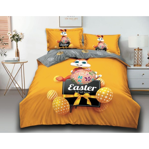 Lenjerie De Pat 4 piese, De Paste, Din Bumbac Finet, Pat 2 Persoane Cu iepurasi si oua, 230x250cm, EF-4 Lenjerie De Pat 4 piese, De Paste, Din Bumbac Finet, Pat 2 Persoane Cu iepurasi si oua, 230x250cm, EF-4