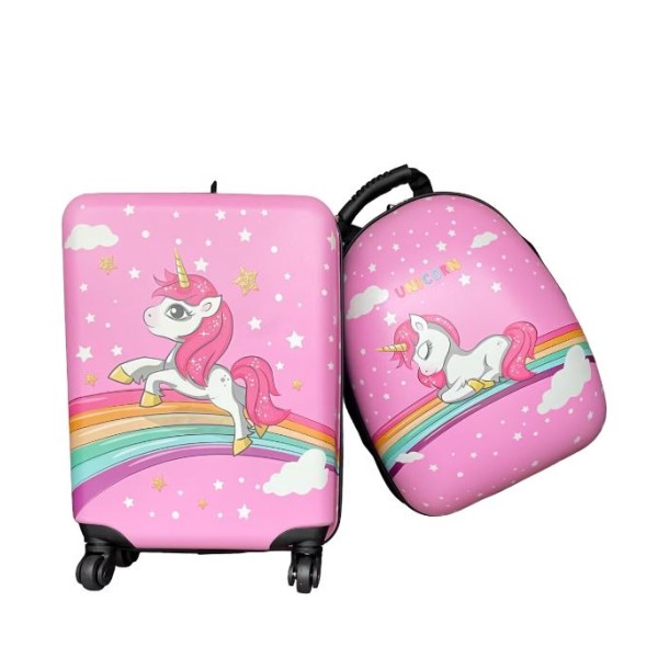 Set 2 bucati, Troler cabina copii si Rucsac copii 47/37 cm, model Unicorn and Stars, TR-1 Set 2 bucati, Troler cabina copii si Rucsac copii 47/37 cm, model Unicorn and Stars, TR-1