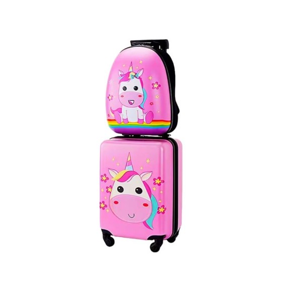 Set 2 bucati, Troler cabina copii si Rucsac copii 47/37 cm, model Smiley Unicorn, TR-3 Set 2 bucati, Troler cabina copii si Rucsac copii 47/37 cm, model Smiley Unicorn, TR-3