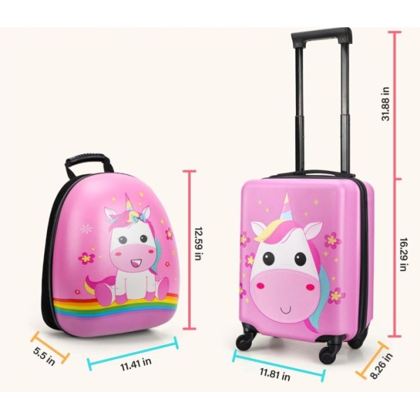 Set 2 bucati, Troler cabina copii si Rucsac copii 47/37 cm, model Smiley Unicorn, TR-3