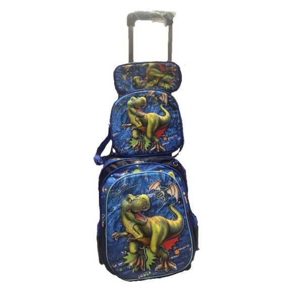 Set Ghiozdan, Geanta pentru Pranz si Penar, Albastru, Model Dinozaur, DNZ1 Set Ghiozdan, Geanta pentru Pranz si Penar, Albastru, Model Dinozaur, DNZ1