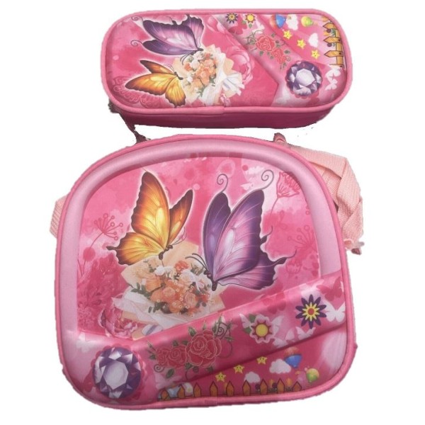 Set Ghiozdan, Geanta pentru Pranz si Penar, Roz, Model cu Fluturi, DNZ2 Set Ghiozdan, Geanta pentru Pranz si Penar, Roz, Model cu Fluturi, DNZ2