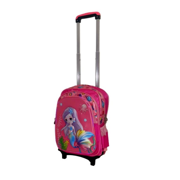 Set Ghiozdan Troler rezistent, cu luminite, Roti din silicon 41x30x18 cm, cu geanta si penar, model Sirena, DNZ5