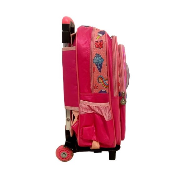 Set Ghiozdan Troler rezistent, cu luminite, Roti din silicon 41x30x18 cm, cu geanta si penar, model Sirena, DNZ5