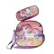 Set Ghiozdan Troler rezistent, cu luminite, Roti din silicon 41x30x18 cm, cu geanta si penar, Roz, Model Unicorn, DNZ7