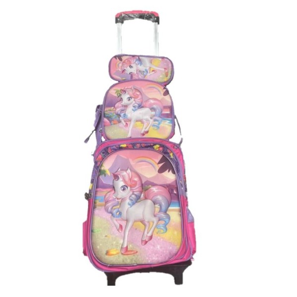 Set Ghiozdan Troler rezistent, cu luminite, Roti din silicon 41x30x18 cm, cu geanta si penar, Roz, Model Unicorn, DNZ7 Set Ghiozdan Troler rezistent, cu luminite, Roti din silicon 41x30x18 cm, cu geanta si penar, Roz, Model Unicorn, DNZ7