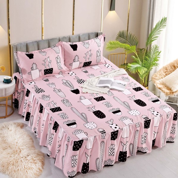 Husa de pat dublu, cu volanase, 3 piese, 2 persoane, Finet, imprimeu Cactus,250x270cm-JO-08 Husa de pat dublu, cu volanase, 3 piese, 2 persoane, Finet, imprimeu Cactus,250x270cm-JO-08
