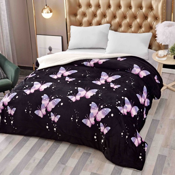 Patura Cocolino Groasa Dubla, Super Soft, cu Blanita, Pufoasa, 200 x 230 cm, Multicolor, JFP-6