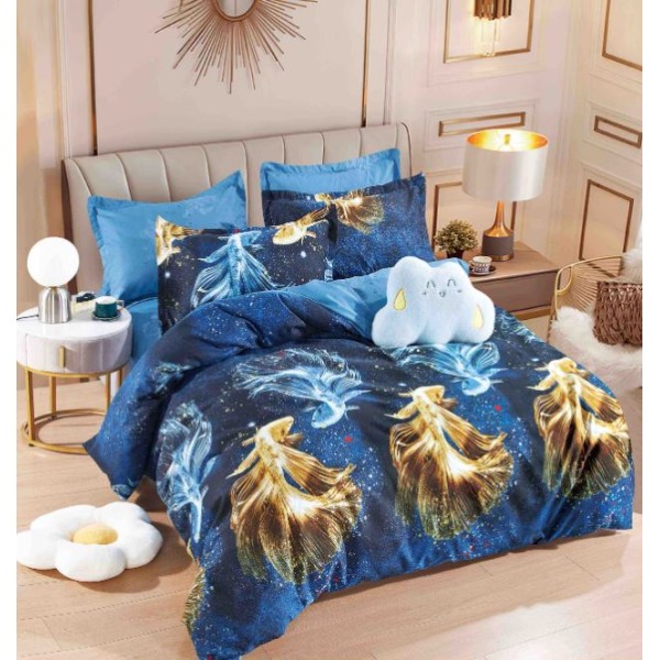 Set Lenjerie Eleganta 6 piese cu elastic din Bumbac Finet, Cearceaf de pat 180x200cm, Pat 2 Persoane, LJ-16