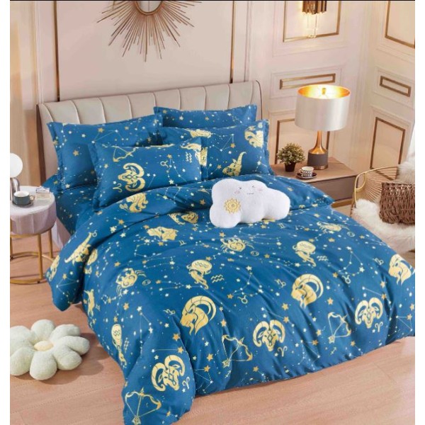 Set Lenjerie Eleganta 6 piese cu elastic din Bumbac Finet, Cearceaf de pat 180x200cm, Pat 2 Persoane, LJ-24
