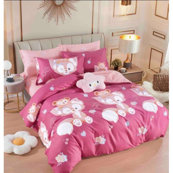 Set Lenjerie Eleganta 6 piese cu elastic din Bumbac Finet, Cearceaf de pat 180x200cm, Pat 2 Persoane, LJ-26