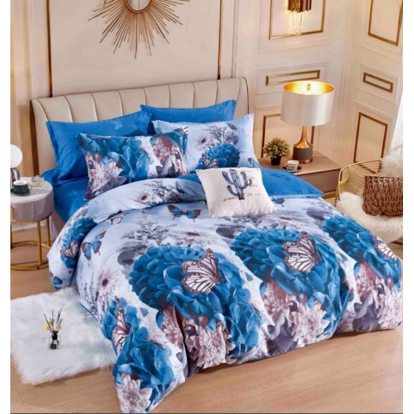 Set Lenjerie Eleganta 6 piese cu elastic din Bumbac Finet, Cearceaf de pat 180x200cm, Pat 2 Persoane, LJ-31