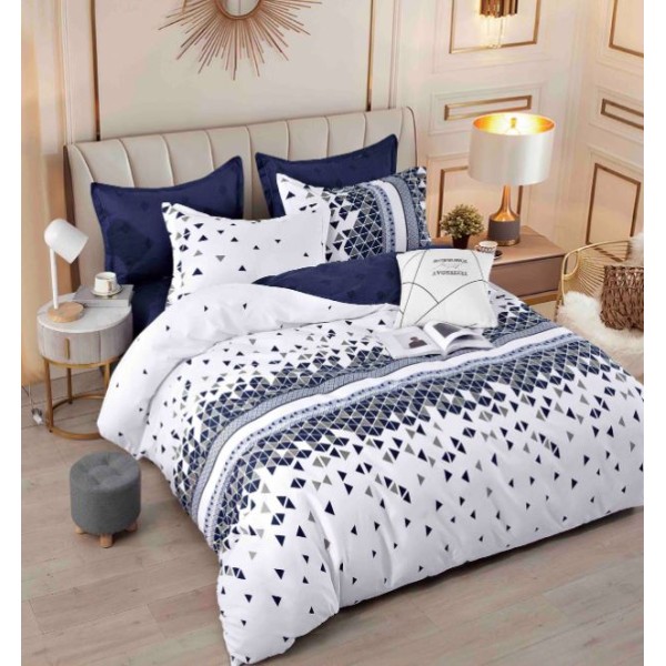 Set Lenjerie Eleganta 6 piese cu elastic din Bumbac Finet, Cearceaf de pat 180x200cm, Pat 2 Persoane, LJ-47