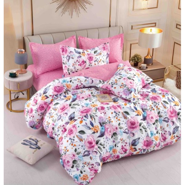 Set Lenjerie Eleganta 6 piese cu elastic din Bumbac Finet, Cearceaf de pat 180x200cm, Pat 2 Persoane, LJ-53