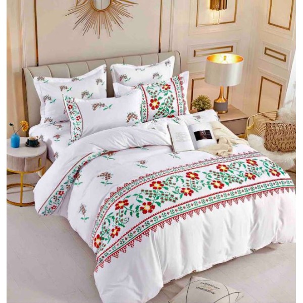 Set Lenjerie Eleganta 6 piese cu elastic din Bumbac Finet, Cearceaf de pat 180x200cm, Pat 2 Persoane, LJ-66