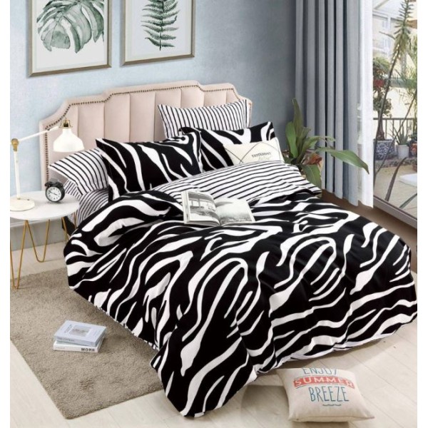 Set Lenjerie Eleganta 6 piese cu elastic din Bumbac Finet, Cearceaf de pat 180x200cm, Pat 2 Persoane, LJ-80