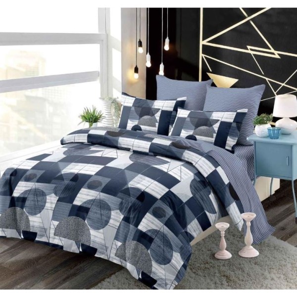 Set Lenjerie Eleganta 6 piese cu elastic din Bumbac Finet, Cearceaf de pat 180x200cm, Pat 2 Persoane, B6037