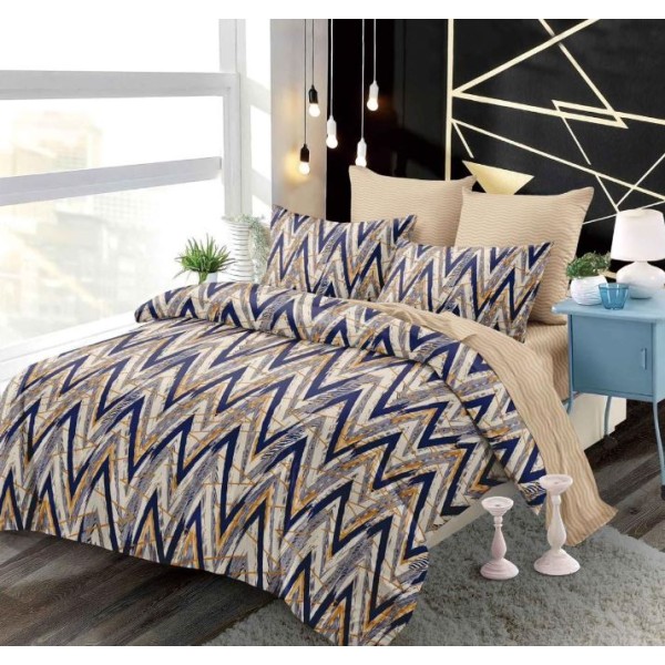 Set Lenjerie Eleganta 6 piese cu elastic din Bumbac Finet, Cearceaf de pat 180x200cm, Pat 2 Persoane, B6040