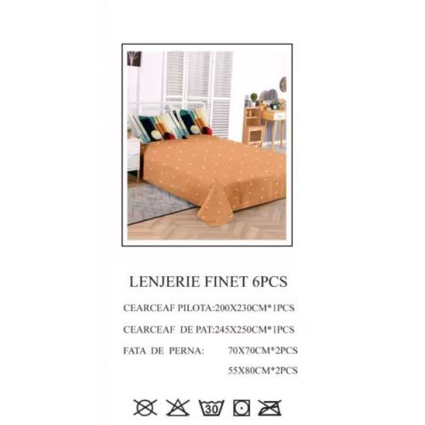 Set Lenjerie Eleganta 6 piese din Bumbac Finet, Cearceaf de pat 245x250cm, Pat 2 Persoane, SEP-824 Set Lenjerie Eleganta 6 piese din Bumbac Finet, Cearceaf de pat 245x250cm, Pat 2 Persoane, SEP-824